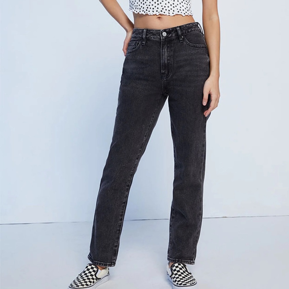 Washed Black High Rise Straight Leg Jeans Size 24